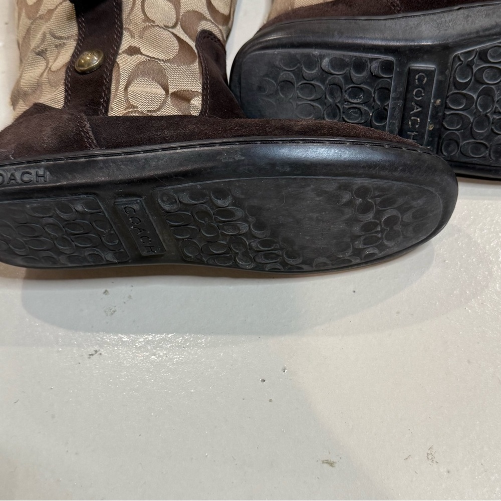 Coach Brown Signature Suede and Logo Mid-Calf Boots - Picture 12 of 14